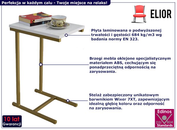 Stolik Pomocniczy W Stylu Glamour Złoty + Biały L3-R24