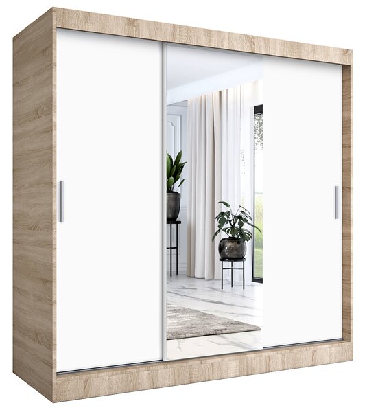 Szafa przesuwna dąb sonoma + biały 200 cm - Palmira 6X