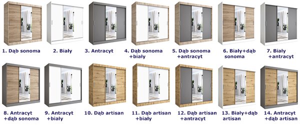 Szafa przesuwna biały + dąb artisan 200 cm M6-L02