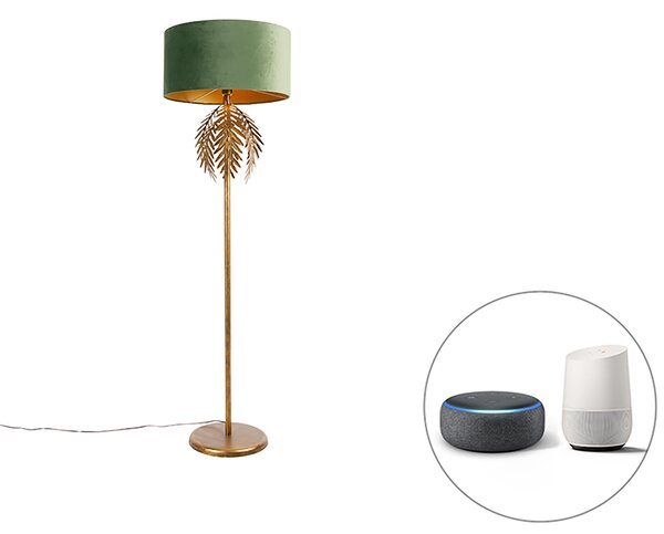 Inteligentna lampa podłogowa złota z zielonym kloszem z Wifi A60 - Botanica Oswietlenie wewnetrzne