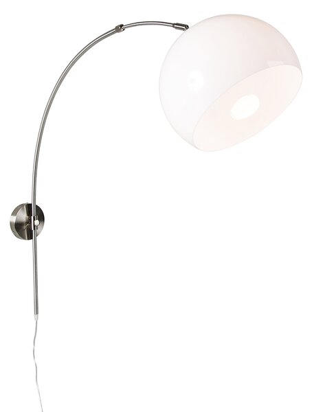 Retro lampa ścienna łukowa stalowa z białym regulowanym kloszem