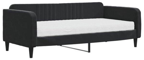 Sofa z materacem do spania, czarna, 90x190 cm, aksamit