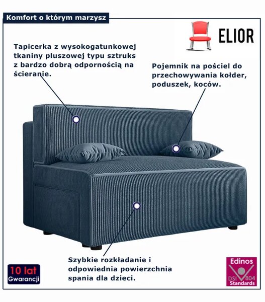 Niebieska tapicerowana sofa rozkładana K4-H47