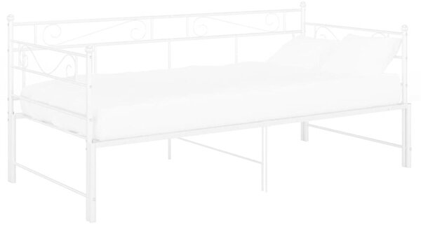 Sofa z wysuwaną ramą łóżka, biała, metalowa, 90x200 cm