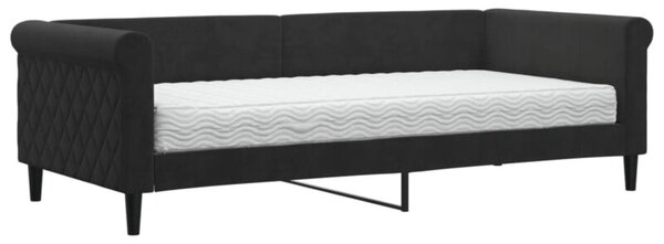 Sofa z materacem do spania, czarna, 90x200 cm, aksamit