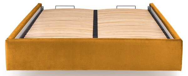 Musztardowy korpus łóżka tapicerowanego welurem - Rimoso