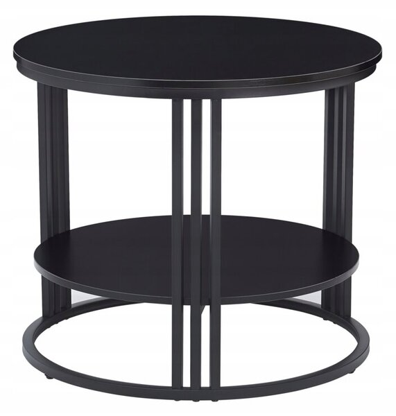 Stolik kawowy boczny okrągły wysoki z półką Tallure Max fi 60 cm czarny