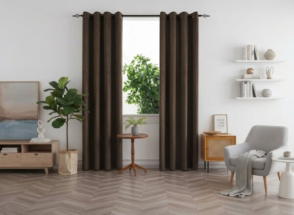 Zaciemniająca zasłona DUNES VELVET 140x250 cm, brązowa Zawieszanie: Metalowe pierścienie