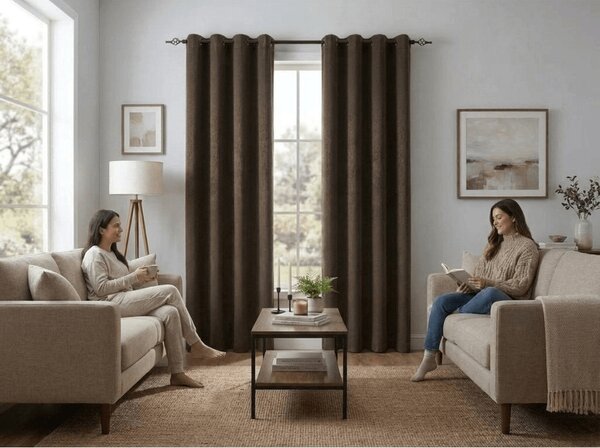 Zaciemniająca zasłona DUNES VELVET 140x250 cm, brązowa Zawieszanie: Metalowe pierścienie