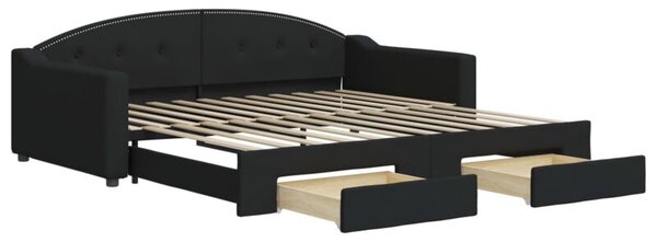 Sofa rozsuwana z szufladami, czarna, 100x200 cm, tkanina