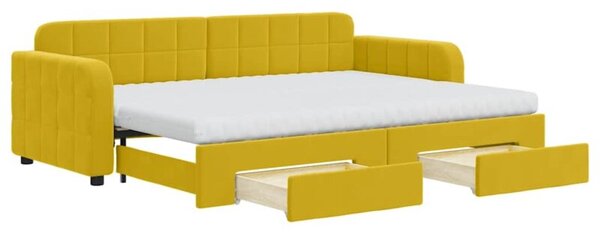 Sofa rozsuwana z szufladami, żółta, 80x200 cm, aksamit
