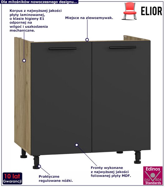 Kuchenna szafka zlewozmywakowa dąb craft + antracyt Z2-H49