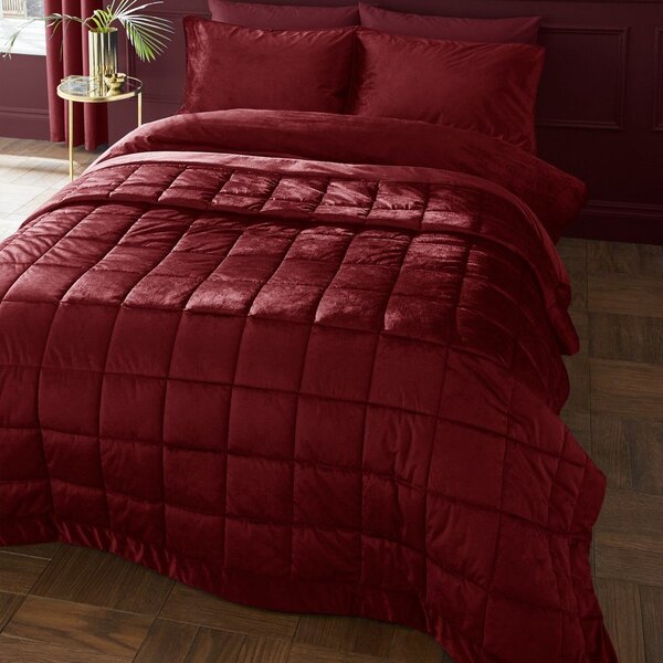 Bordowa aksamitna narzuta pikowana 220x220 cm Kingsley Matt Velvet – Catherine Lansfield