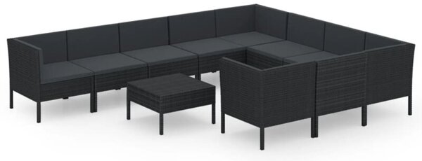 Zestaw Mebli Ogrodowych Komplet Wypoczynkowy Z Poduszkami 11-Częściowy Czarny Rattan Na Taras Balkon Ogród