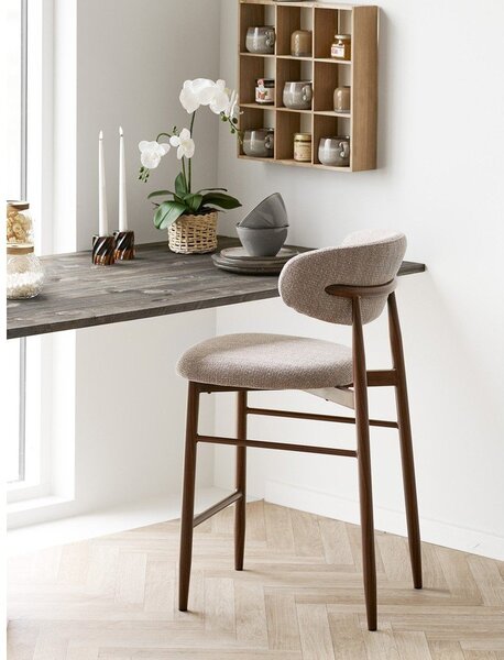 Beżowy/ciemnobrązowy tapicerowany hoker (wysokość siedziska 65 cm) Levanto – House Nordic
