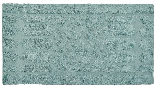 Dywan bawełniany włochaty boho wyszywany geometryczny wzór 80x150cm miętowy Sirnak Beliani