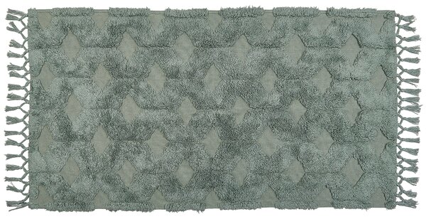 Dywan bawełniany włochaty boho z frędzlami 80x150cm zielony Kars Beliani