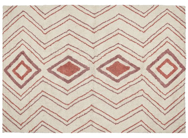Dywan bawełniany włochaty boho geometryczny wzór 160x230cm beżowo-różowy Kastamonu Beliani