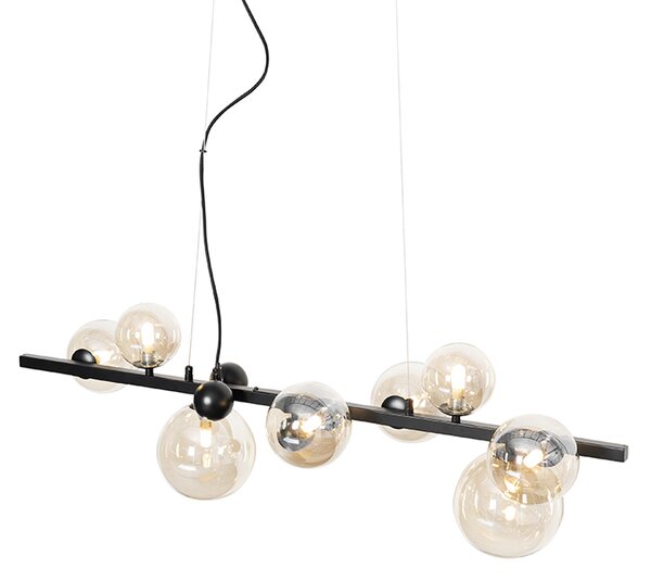 Lampa wisząca w stylu art deco czarna z bursztynowym szkłem 8-świateł - David