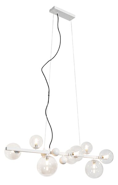Lampa wisząca Art Deco biała z przezroczystym szkłem 8 lamp - David Oswietlenie wewnetrzne