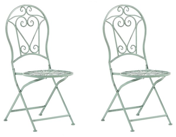 Metalowy zestaw 2 krzeseł balkonowych składane ozdobne zielone Trento Beliani