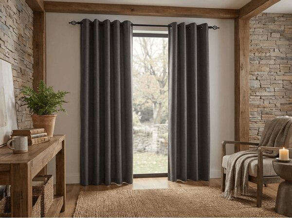 Zasłona zaciemniająca DUNES VELVET 140x250 cm, ciemnoszara Zawieszanie: Metalowe pierścienie