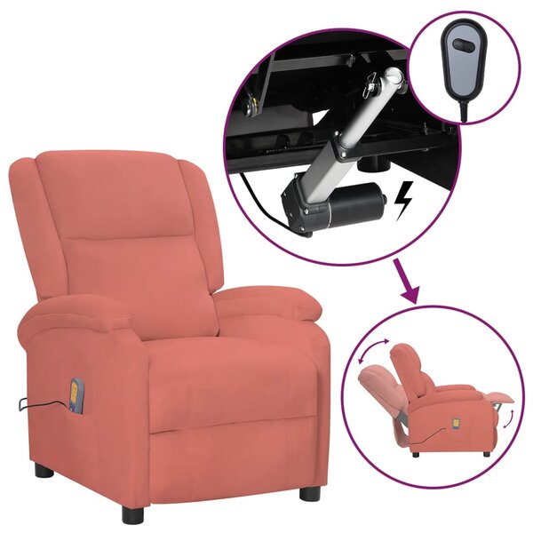 Rozkładany fotel masujący, elektryczny, różowy, aksamit