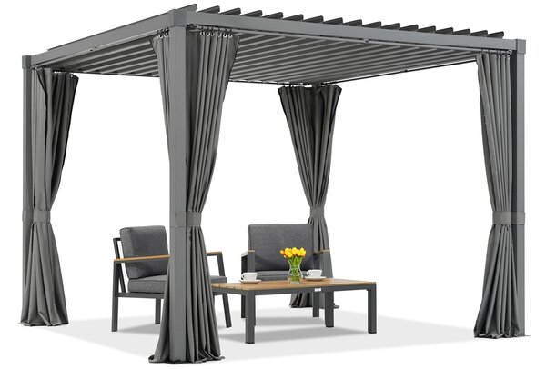 Antracytowa pergola tarasowa Madera 3x3m z zasłonami Garden Point