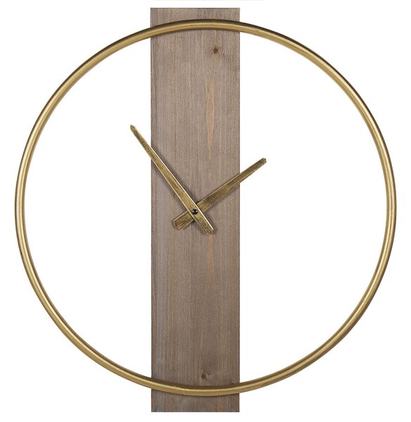 Zegar ścienny okrągły metalowy złoty ø 47 cm jasne drewno ręcznie wykonany Casitas Beliani