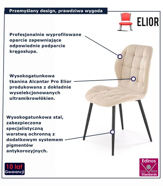 Beżowe tapicerowane krzesło pikowane E4-K88