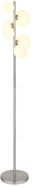 Lampa podłogowa Globo RIHA 56140-6S nikiel mat 6xG9 LED 3,5W 3000K szkło opal 155 cm, włącznik nożny