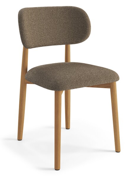 ALMO Brąz Taupe (tkanina Monza 40)/stelaż dąb lakierowany - KRZESŁO DREWNIANE BOUCLÉ DO SALONU JADALNI KUCHNI RETRO