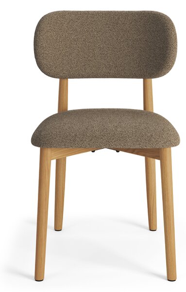 ALMO Brąz Taupe (tkanina Monza 40)/stelaż dąb lakierowany - KRZESŁO DREWNIANE BOUCLÉ DO SALONU JADALNI KUCHNI RETRO