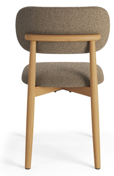 ALMO Brąz Taupe (tkanina Monza 40)/stelaż dąb lakierowany - KRZESŁO DREWNIANE BOUCLÉ DO SALONU JADALNI KUCHNI RETRO