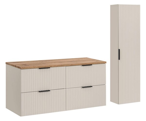 MebleMWM Zestaw meblowy 120cm z blatem i Szafką wysoką | Kolekcja ADEL CASHMERE | Dąb Wotan, Kaszmirowy Mat
