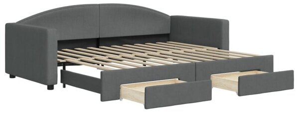 Sofa rozsuwana z szufladami, ciemnoszara, 90x200 cm, tkanina