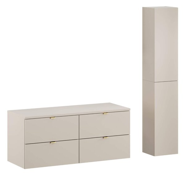 MebleMWM Zestaw meblowy 120cm z blatem i Szafką wysoką | Kolekcja Dalia Cashmere | Kaszmirowy Mat