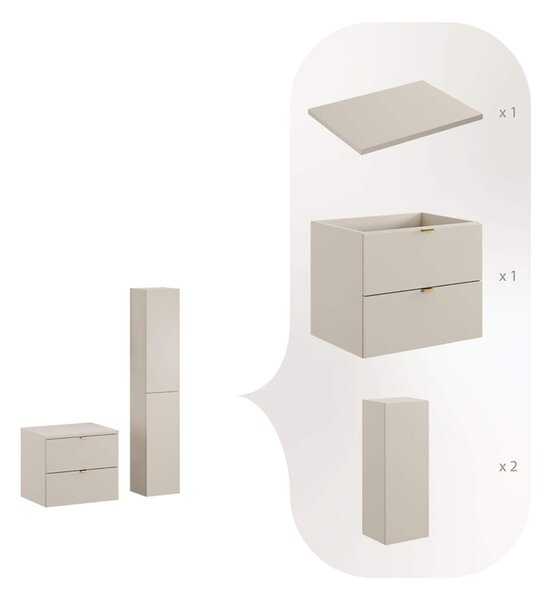 MebleMWM Zestaw meblowy 60cm z blatem i Szafką wysoką | Kolekcja Dalia Cashmere | Kaszmirowy Mat