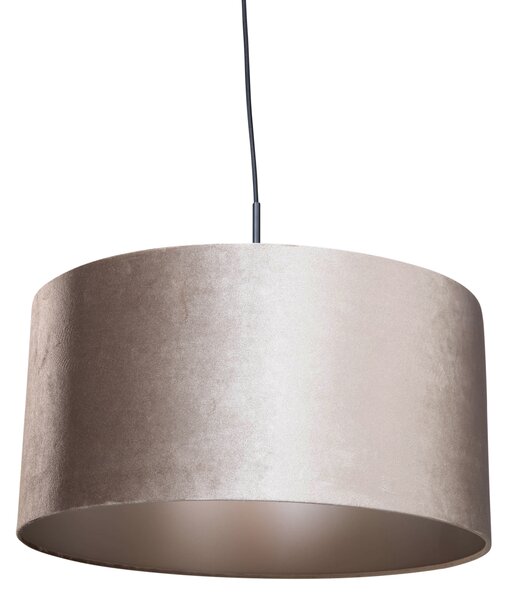 Lampa wisząca czarna z aksamitnym abażurem taupe 50 cm - Combi 1