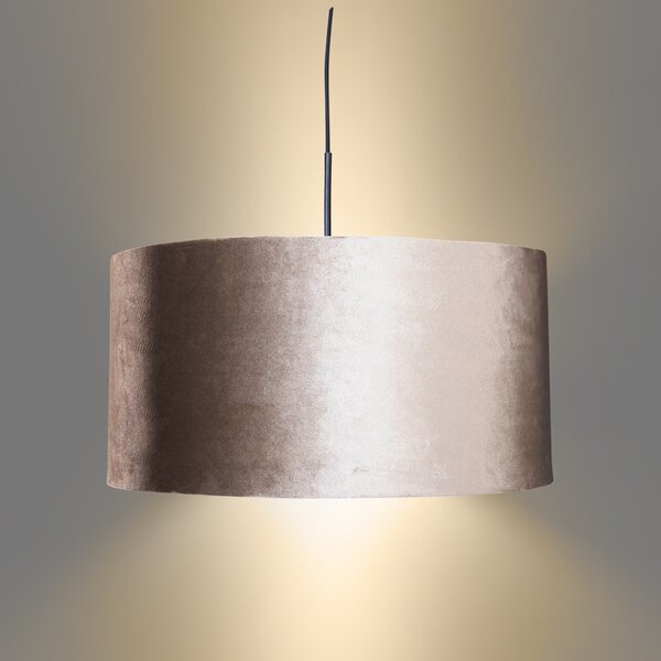 Lampa wisząca czarna z aksamitnym abażurem taupe 50 cm - Combi 1