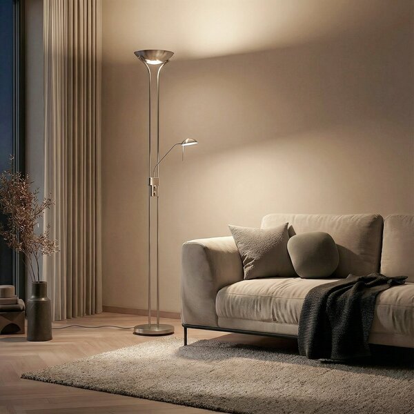 Lampa Podłogowa Lindby, Josefin, ściemnialny, szary, salon, metal, nowoczesny