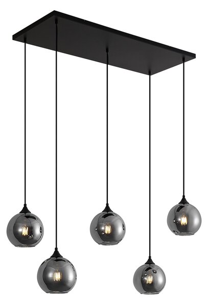 Lampa wisząca Art Deco czarna z przydymionym szkłem 5-źródłowa - Wallace