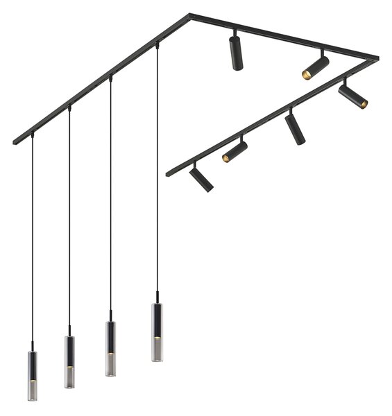 Nowoczesny system szynowy czarny z 6 reflektorami i 4 lampami wiszącymi 1-fazowy - Slimline Uzzy Loyce