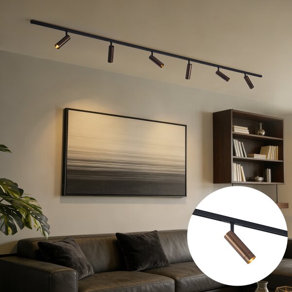 Nowoczesny system szynowy z 6 reflektorami ciemny brąz 1-fazowy - Slimline Uzzy