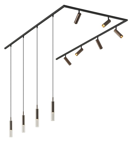 Nowoczesny system szynowy czarny z 6 reflektorami i 4 lampami wiszącymi ciemny brąz 1-fazowy - Slimline Uzzy Loyce