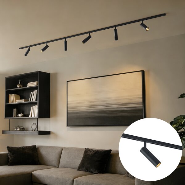 Nowoczesny system szynowy z 6 reflektorami czarny 1-fazowy - Slimline Uzzy