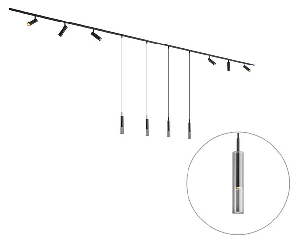 Nowoczesny system szynowy czarny z 6 reflektorami i 4 lampami wiszącymi 1-fazowy - Slimline Uzzy Loyce