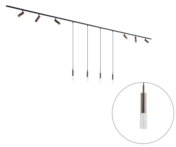 Nowoczesny system szynowy czarny z 6 reflektorami i 4 lampami wiszącymi ciemny brąz 1-fazowy - Slimline Uzzy Loyce