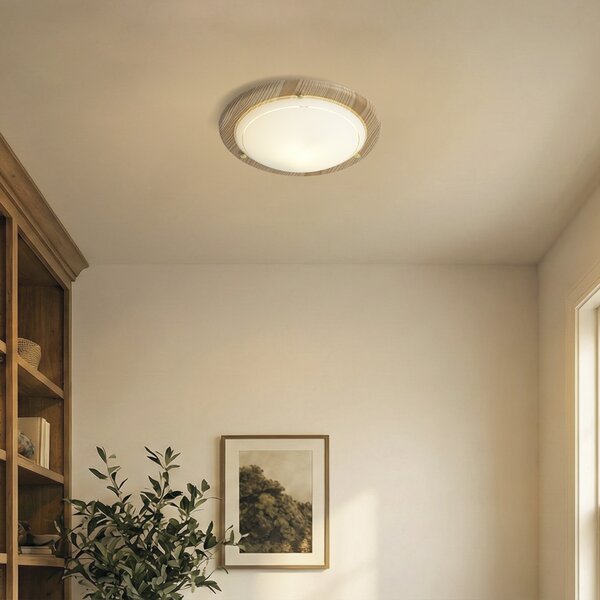 Klasyczna lampa sufitowa naturalna z białym szkłem - Mesiac