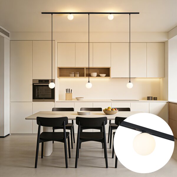 Nowoczesny system szynowy czarny z 2 reflektorami i 3 lampami wiszącymi 1-fazowy - Slimline Eira